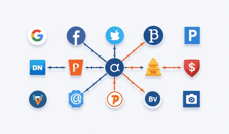 Icone di diverse piattaforme social media e analisi dati